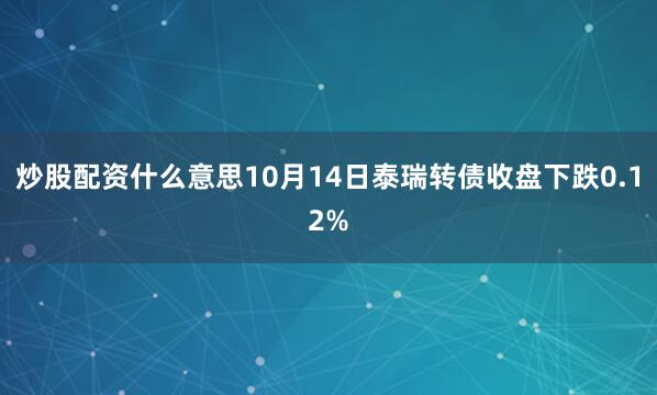 炒股配资什么意思10月14日泰瑞转债收盘下跌0.12%