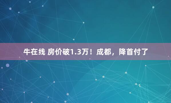 牛在线 房价破1.3万！成都，降首付了